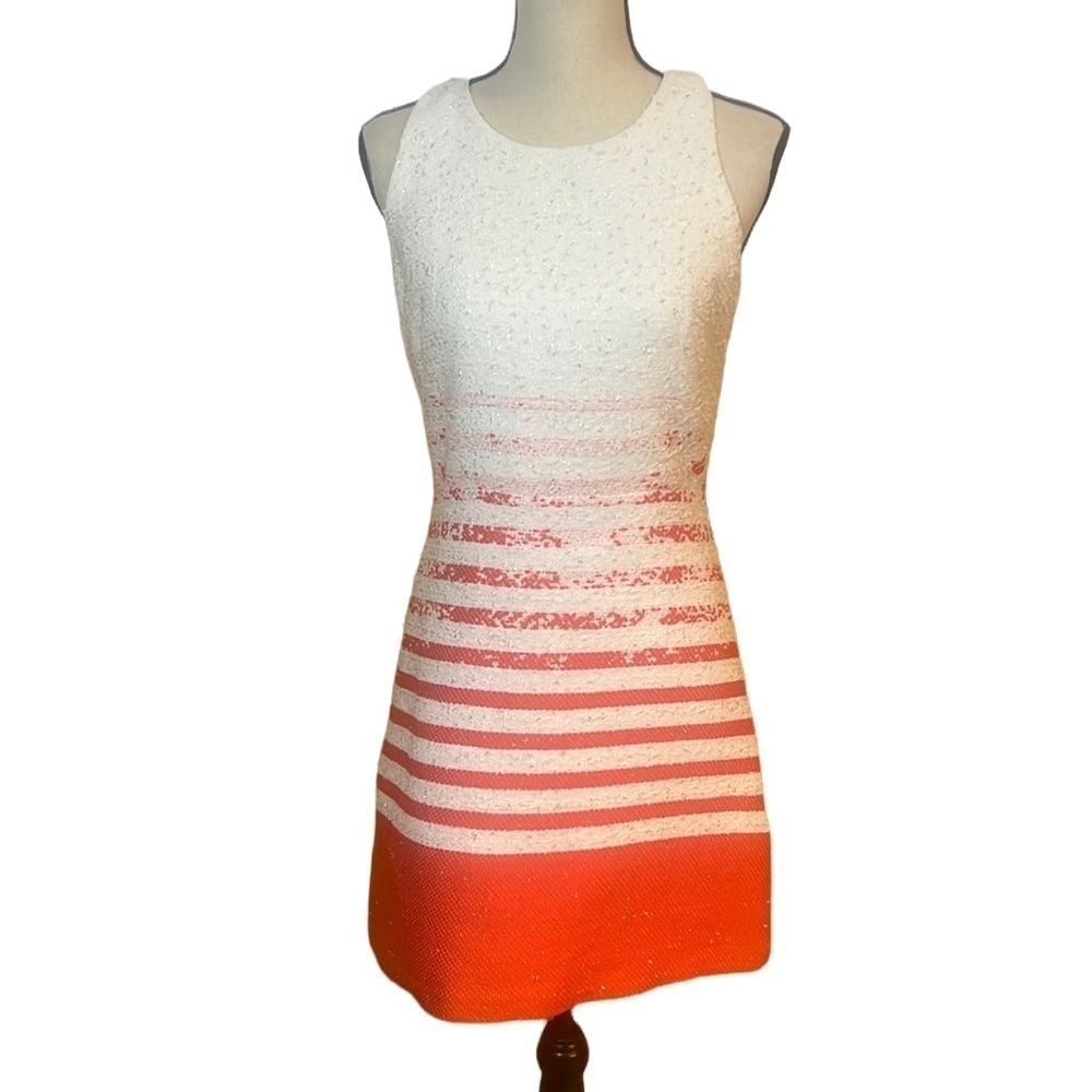 Milly White To Coral Ombre Striped Mini Dress